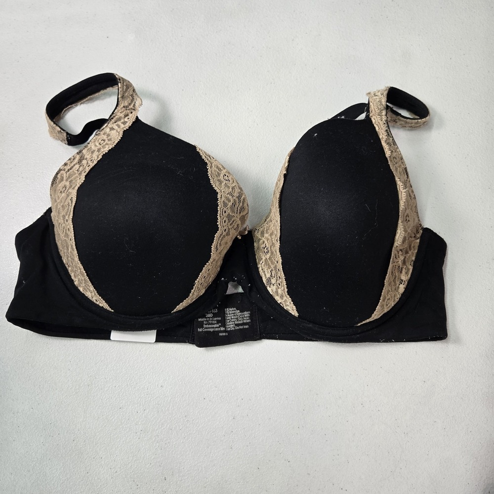 Soma Women Bra 38D Black Lace Trim Floral Embraceable Full Coverage
